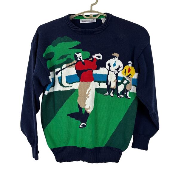 Vintage John Ashford Golf Golfer Scene Sweater Large Cotton preppy